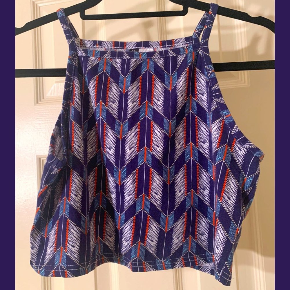 H&M Blue Square High Neck Cropped Tank Top